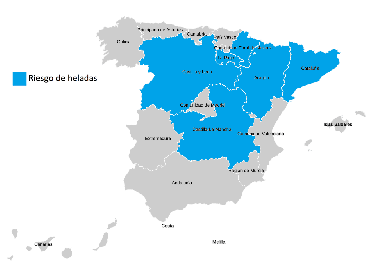 Comunidades autónomas con más riesgo de helada